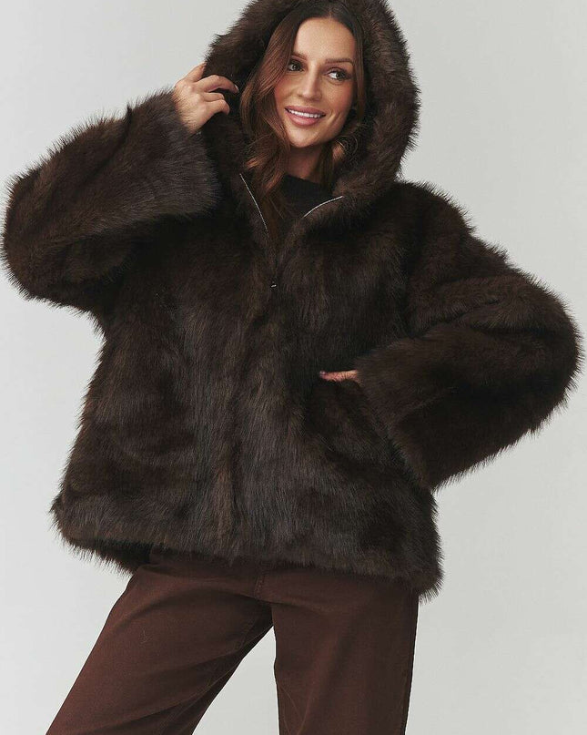Women’s Faux Fur Hooded Jacket – Cozy Italian Winter Outerwear