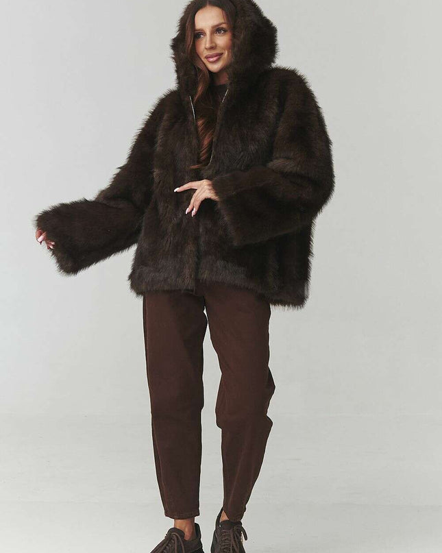 Women’s Faux Fur Hooded Jacket – Cozy Italian Winter Outerwear