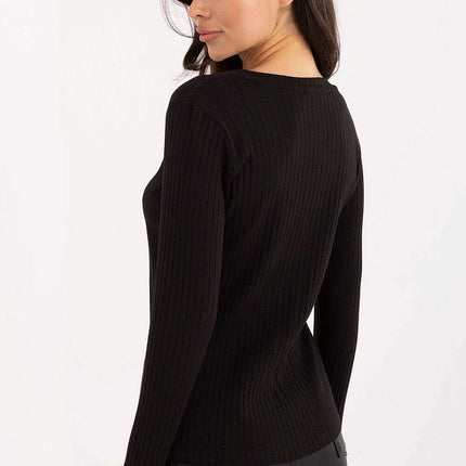 Ribbed Cotton Elastane V-Neck Blouse with Heart Embroidery