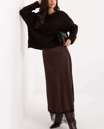 Elegant Satin Maxi Skirt with Lace Hem & Elastic Waistband