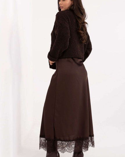 Elegant Satin Maxi Skirt with Lace Hem & Elastic Waistband