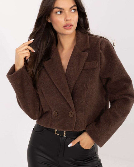 Elegant Short Women’s Coat – Classic Collar & Double-Breasted Style