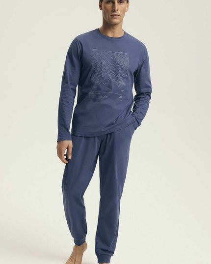Men's Cotton Pajama Set – Long Sleeve Top & Drawstring Pants