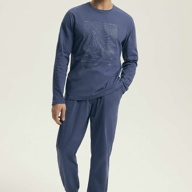 Men's Cotton Pajama Set – Long Sleeve Top & Drawstring Pants