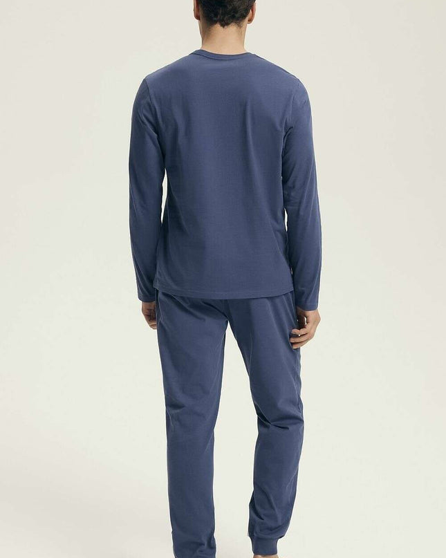 Men's Cotton Pajama Set – Long Sleeve Top & Drawstring Pants