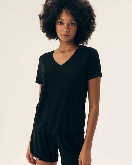 Women’s Viscose Pajama Set – Lace Trim, Short Sleeve Top & Shorts