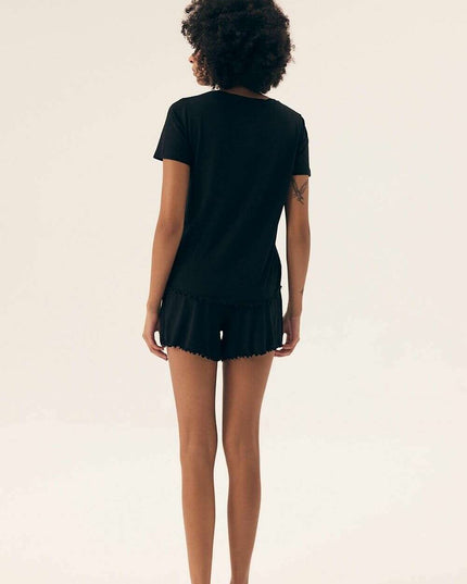 Women’s Viscose Pajama Set – Lace Trim, Short Sleeve Top & Shorts