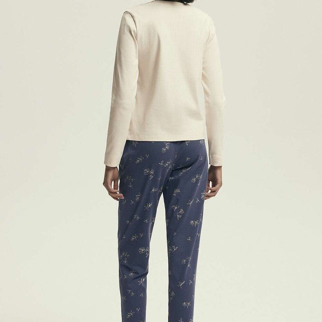 Women's Breathable Cotton Pajama Set – V-Neck Top & Printed Pants