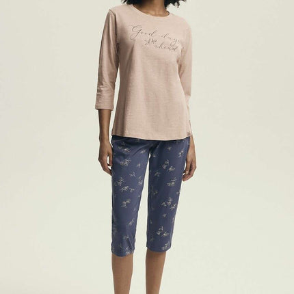 Women's Cotton Pajama Set – Printed Top & 3/4 Pants