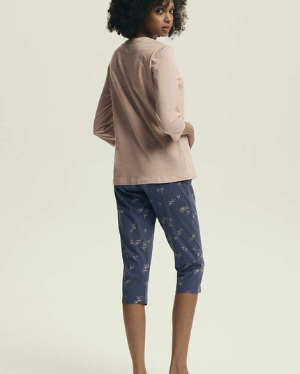 Women's Cotton Pajama Set – Printed Top & 3/4 Pants