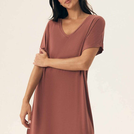 Viscose Nightshirt – Knee-Length, Loose Fit, Short Sleeve, Silky Comfort