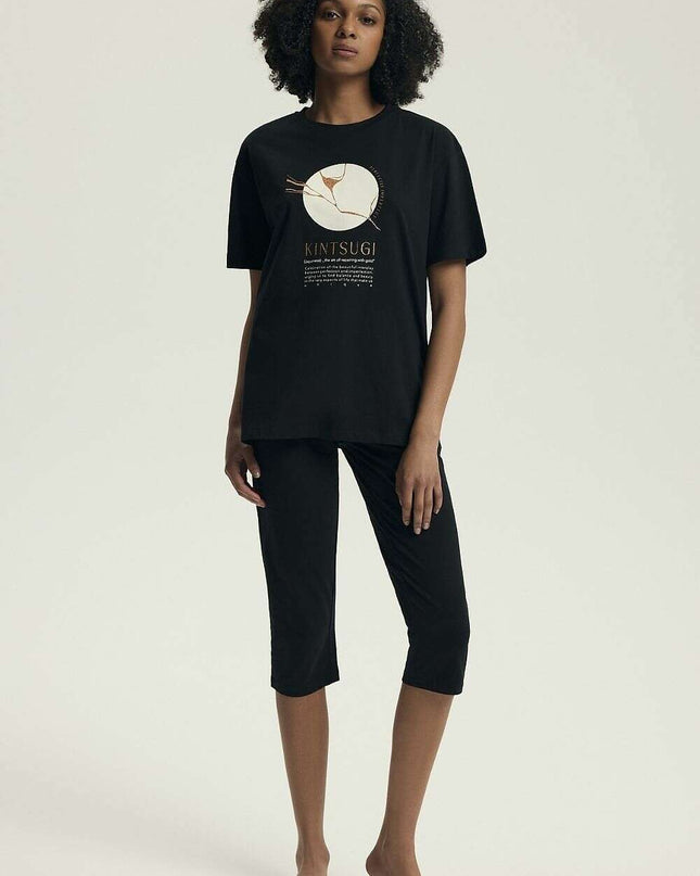 Women's Printed Cotton Pajama Set – Soft Short Sleeve Top & Slim Pants