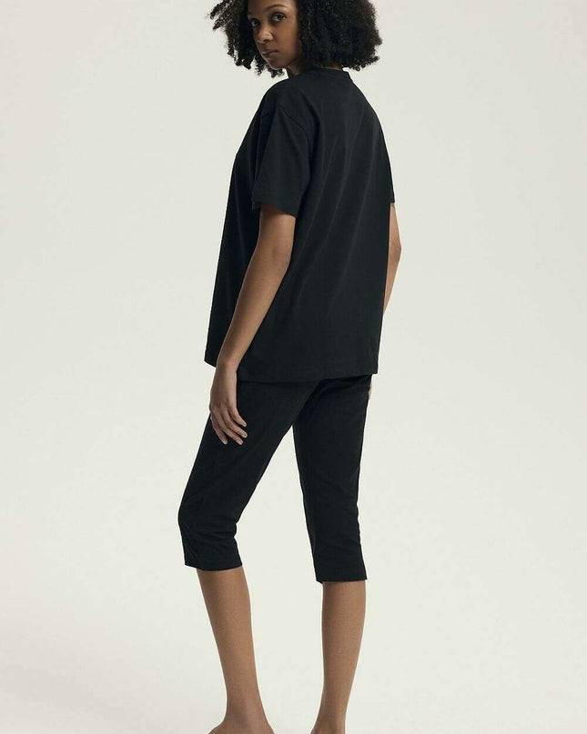 Women's Printed Cotton Pajama Set – Soft Short Sleeve Top & Slim Pants