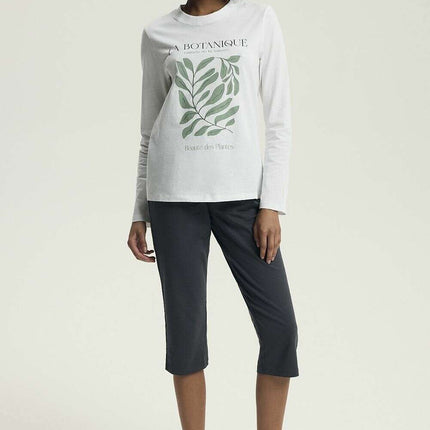 Women's 100% Cotton Pajama Set – Round Neck Top & Slim Pants