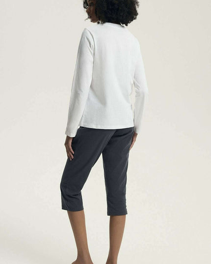 Women's 100% Cotton Pajama Set – Round Neck Top & Slim Pants