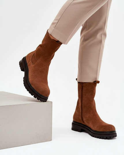 Women's Eco Suede Ankle Boots – Side Zip & Low Flat Heel for Everyday