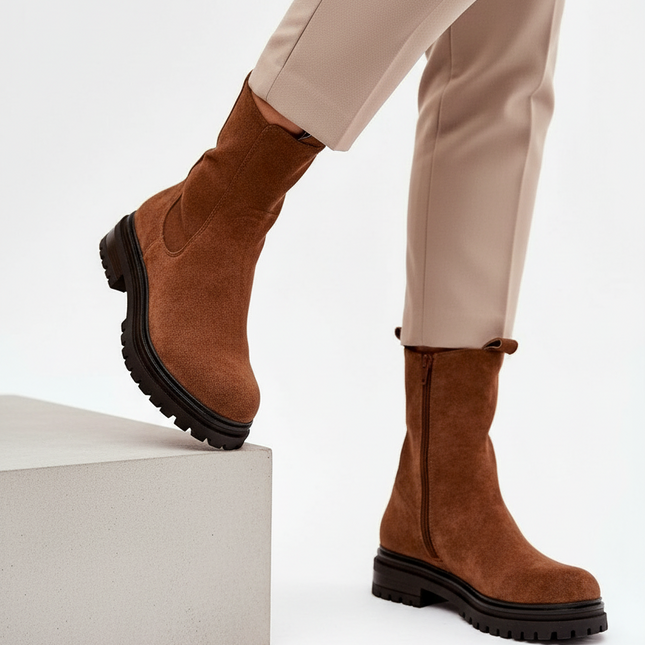 Women's Eco Suede Ankle Boots – Side Zip & Low Flat Heel for Everyday