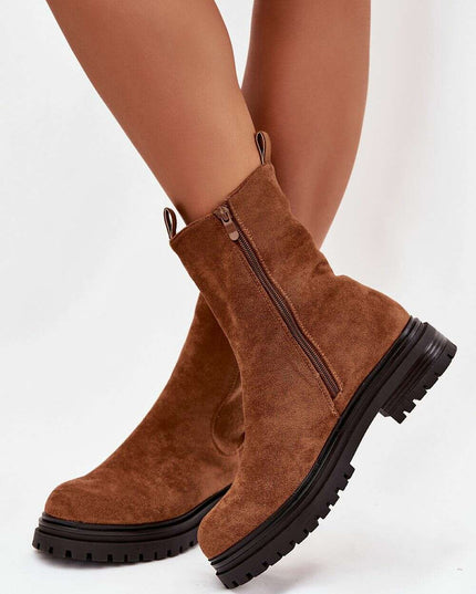 Women's Eco Suede Ankle Boots – Side Zip & Low Flat Heel for Everyday