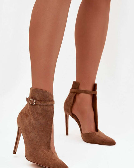 Women's Eco Suede Ankle Boots – Slim Heel, Pointed Toe & Buckle Strap