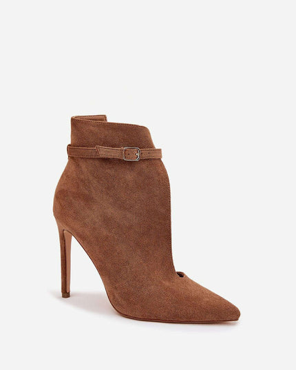Women's Eco Suede Ankle Boots – Slim Heel, Pointed Toe & Buckle Strap