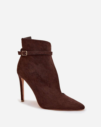 Women's Eco Suede Ankle Boots – Slim Heel, Pointed Toe & Buckle Strap
