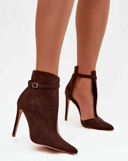 Women's Eco Suede Ankle Boots – Slim Heel, Pointed Toe & Buckle Strap