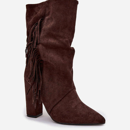 Women's Eco Suede Slip-On Ankle Boots – Pointed Toe & Fringe Detail