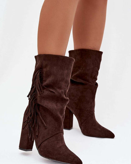 Women's Eco Suede Slip-On Ankle Boots – Pointed Toe & Fringe Detail
