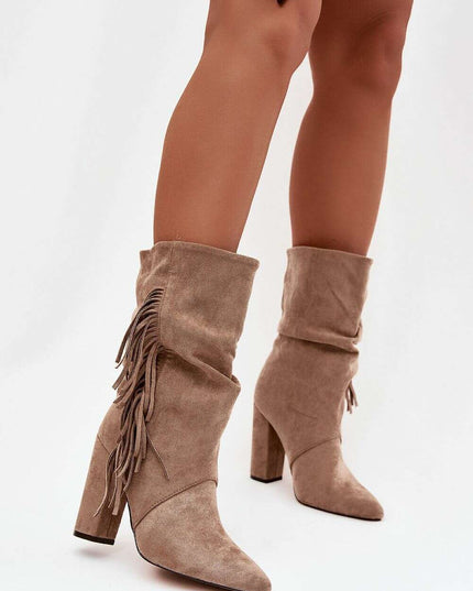 Women's Eco Suede Slip-On Ankle Boots – Pointed Toe & Fringe Detail