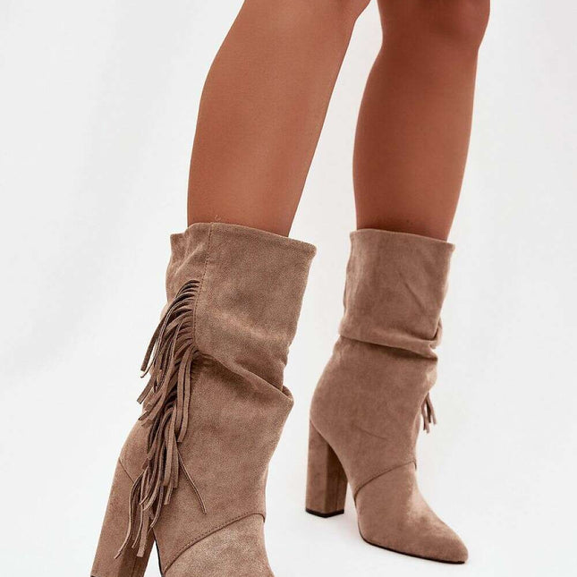 Women's Eco Suede Slip-On Ankle Boots – Pointed Toe & Fringe Detail