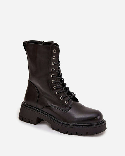 Women's Worker Boots – Eco Leather, Warm Lining, Lace & Zipper