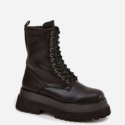 Women's Platform Work Boots – Eco Leather, Lace & Zipper, 19cm Shaft