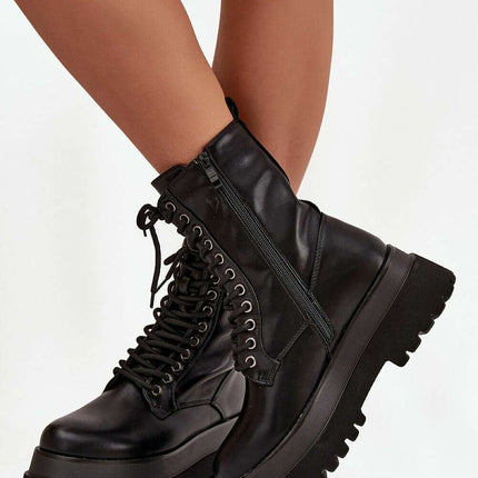 Women's Platform Work Boots – Eco Leather, Lace & Zipper, 19cm Shaft