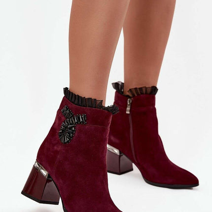 Women's Suede Ankle Boots – Insulated, Zipper, 7cm Heel, Elegant Mesh