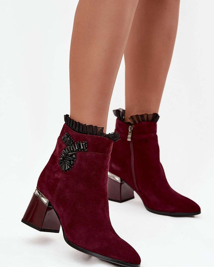 Women's Suede Ankle Boots – Insulated, Zipper, 7cm Heel, Elegant Mesh