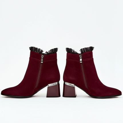 Women's Suede Ankle Boots – Insulated, Zipper, 7cm Heel, Elegant Mesh