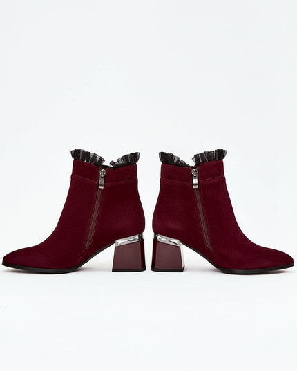 Women's Suede Ankle Boots – Insulated, Zipper, 7cm Heel, Elegant Mesh