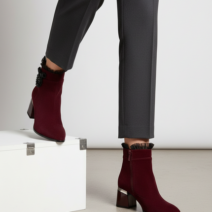 Women's Suede Ankle Boots – Insulated, Zipper, 7cm Heel, Elegant Mesh