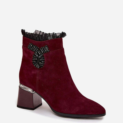 Women's Suede Ankle Boots – Insulated, Zipper, 7cm Heel, Elegant Mesh