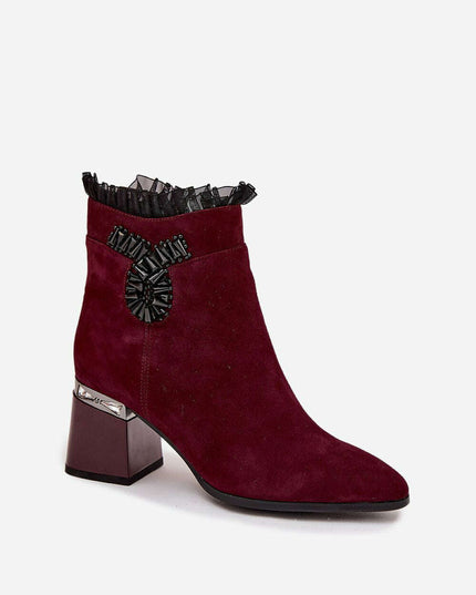 Women's Suede Ankle Boots – Insulated, Zipper, 7cm Heel, Elegant Mesh