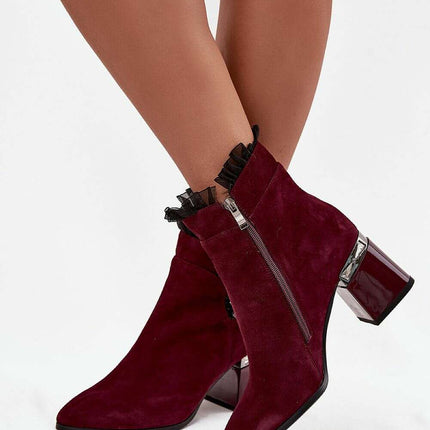 Women's Suede Ankle Boots – Insulated, Zipper, 7cm Heel, Elegant Mesh