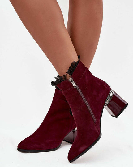 Women's Suede Ankle Boots – Insulated, Zipper, 7cm Heel, Elegant Mesh