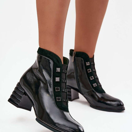 Women's Patent Leather Heeled Ankle Boots – Modern Gloss, Zip Closure