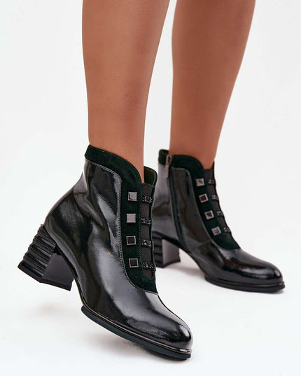 Women's Patent Leather Heeled Ankle Boots – Modern Gloss, Zip Closure