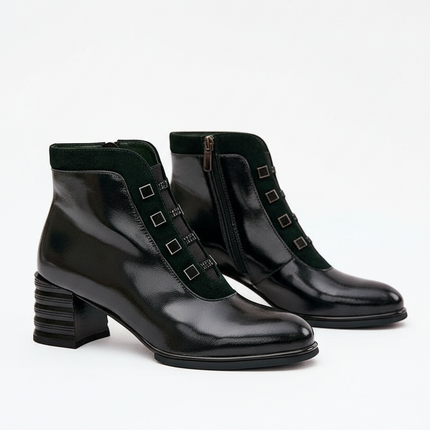 Women's Patent Leather Heeled Ankle Boots – Modern Gloss, Zip Closure