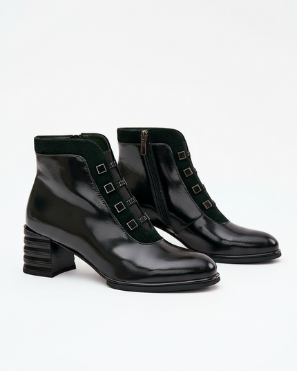 Women's Patent Leather Heeled Ankle Boots – Modern Gloss, Zip Closure