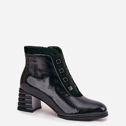 Women's Patent Leather Heeled Ankle Boots – Modern Gloss, Zip Closure