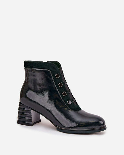 Women's Patent Leather Heeled Ankle Boots – Modern Gloss, Zip Closure