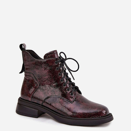 Women's Patent Leather Ankle Boots – Block Heel, Zipper, Warm Lining