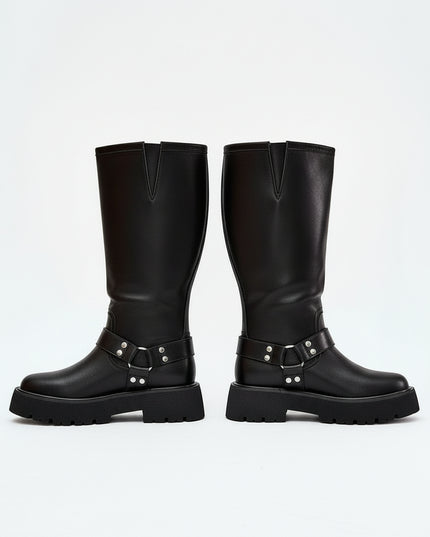 Women's Leather Thigh-High Boots – Insulated, Slip-On & Rock Chic